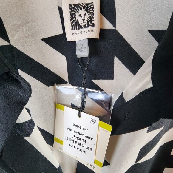 Anne Klein Women Houndstooth Drawstring Shirtdress Size 14 Black/White MSRP $139 - Picture 8 of 9